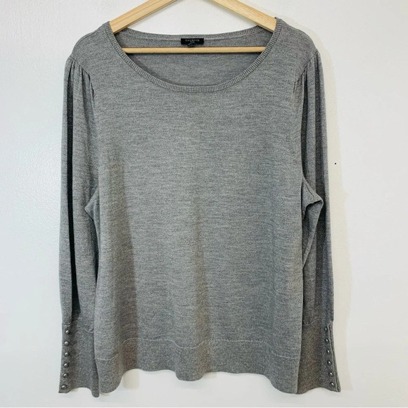 Talbots Sweater Woman XLP Merino Wool  Metallic Silver SparkleButton Cuff Detail - Picture 1 of 10